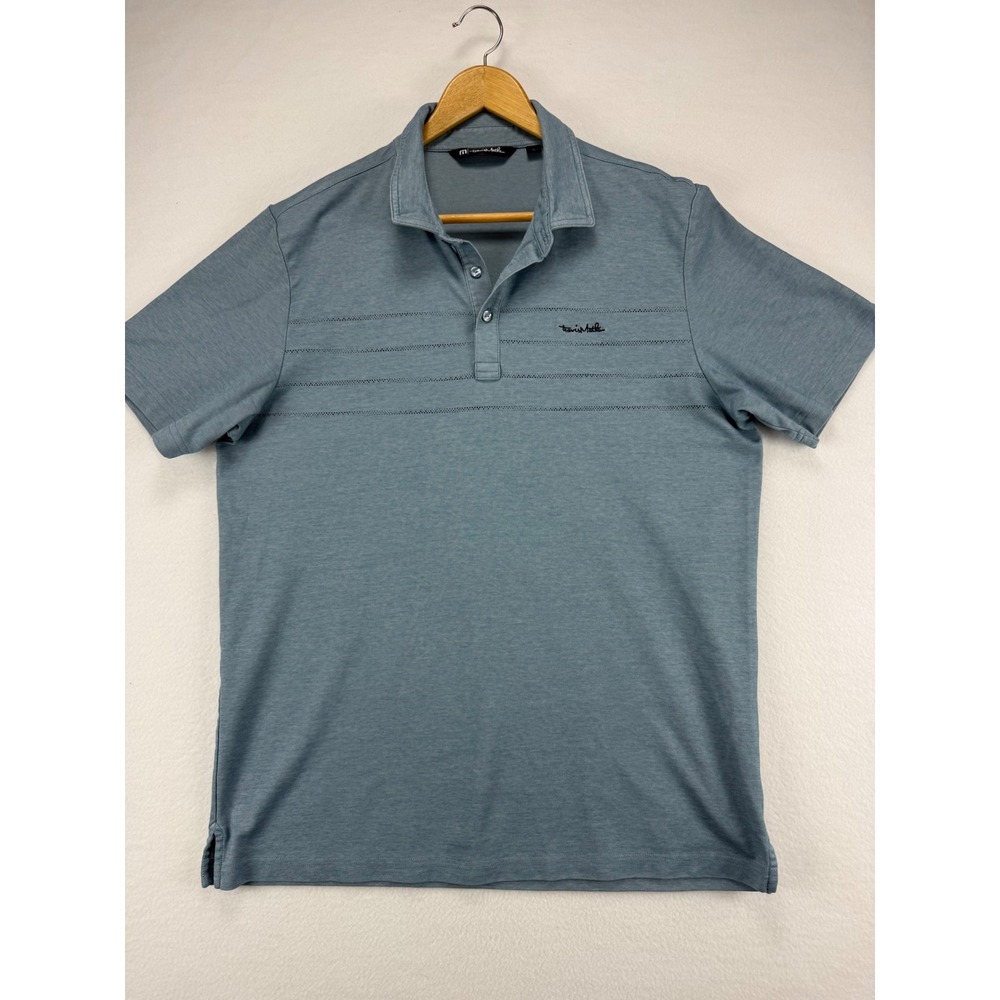 TravisMathew Polo Shirt Mens XL Blue Short Sleeve Heathered Golf Performance‎